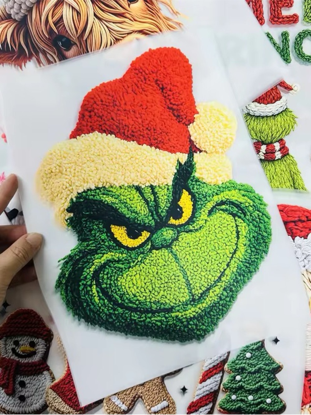 DTF heat transfer Grinch Holiday Chenille Patch - Green & Red Festive Design